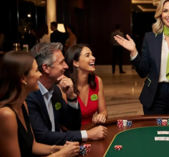 Profesjonalna hostessy prowadząca wiecz&oacute;r pokerowy podczas mobilnego eventu