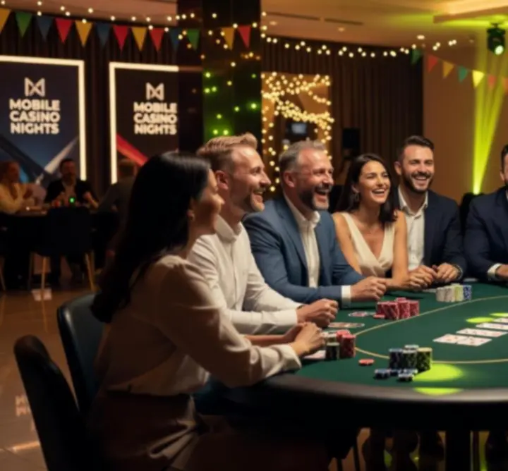 Mobilny stół pokerowy oświetlony kolorowymi światłami na wieczorze eventowym